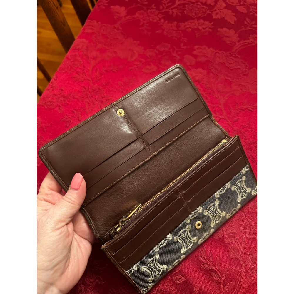 Celine Triomphe Blue Denim & Brown Leather Long Snap Wallet - Picture 5 of 7